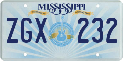 MS license plate ZGX232