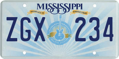 MS license plate ZGX234