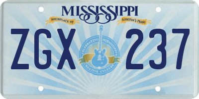 MS license plate ZGX237