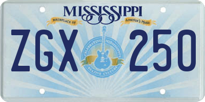 MS license plate ZGX250