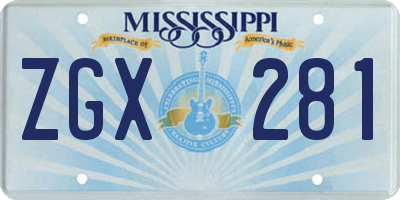 MS license plate ZGX281