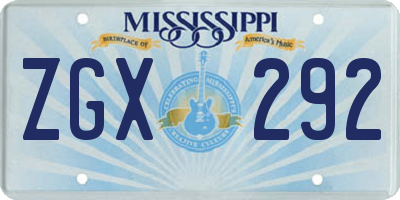 MS license plate ZGX292