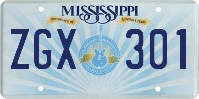 MS license plate ZGX301