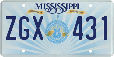 MS license plate ZGX431