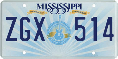 MS license plate ZGX514