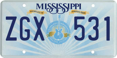 MS license plate ZGX531