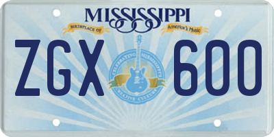 MS license plate ZGX600