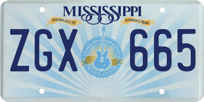 MS license plate ZGX665