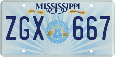 MS license plate ZGX667