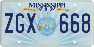 MS license plate ZGX668