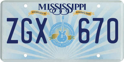 MS license plate ZGX670