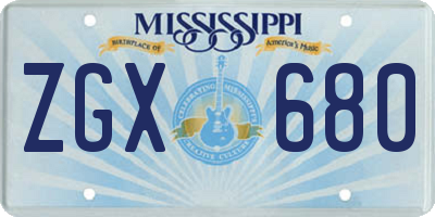 MS license plate ZGX680