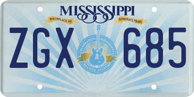 MS license plate ZGX685