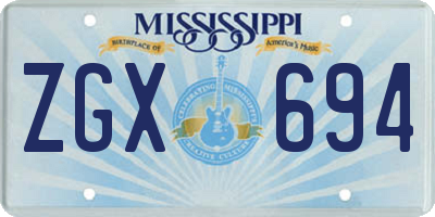 MS license plate ZGX694