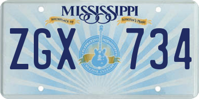 MS license plate ZGX734