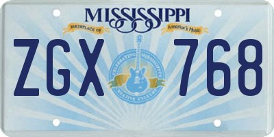 MS license plate ZGX768