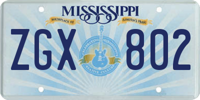 MS license plate ZGX802