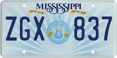 MS license plate ZGX837