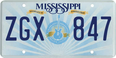 MS license plate ZGX847
