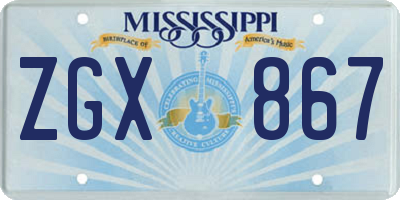 MS license plate ZGX867