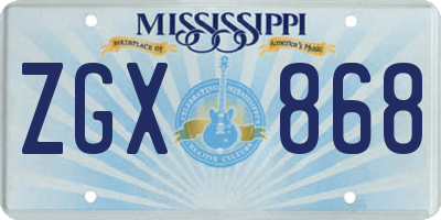 MS license plate ZGX868