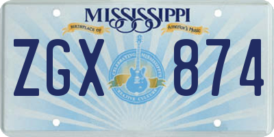 MS license plate ZGX874