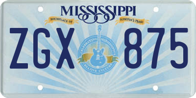 MS license plate ZGX875