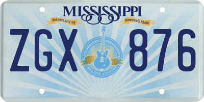 MS license plate ZGX876