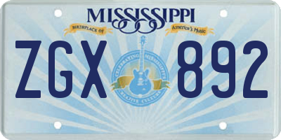 MS license plate ZGX892