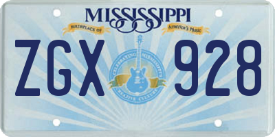 MS license plate ZGX928