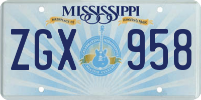 MS license plate ZGX958