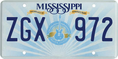MS license plate ZGX972