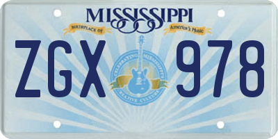 MS license plate ZGX978
