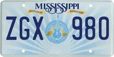 MS license plate ZGX980