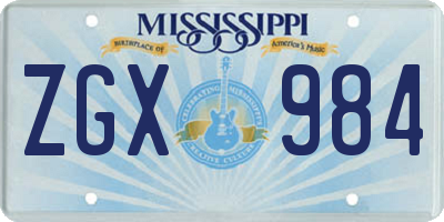 MS license plate ZGX984