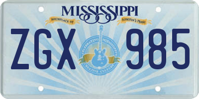 MS license plate ZGX985