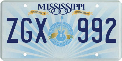 MS license plate ZGX992
