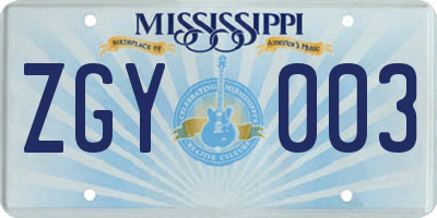 MS license plate ZGY003