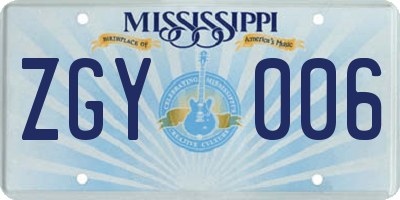 MS license plate ZGY006