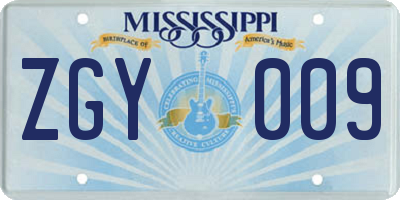 MS license plate ZGY009