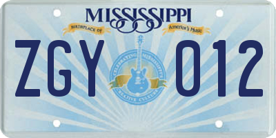 MS license plate ZGY012