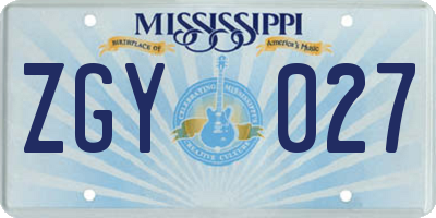 MS license plate ZGY027