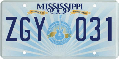 MS license plate ZGY031