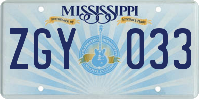 MS license plate ZGY033