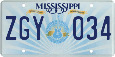 MS license plate ZGY034