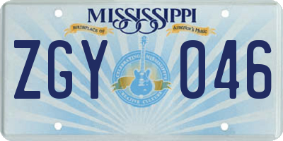 MS license plate ZGY046
