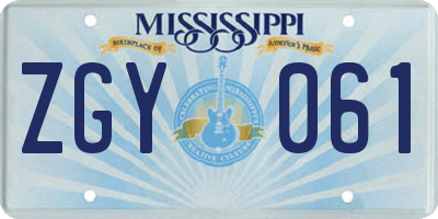 MS license plate ZGY061