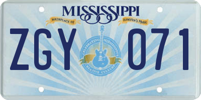 MS license plate ZGY071