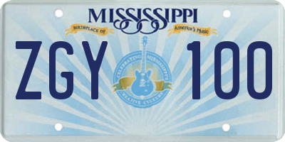 MS license plate ZGY100