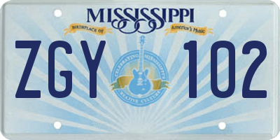 MS license plate ZGY102